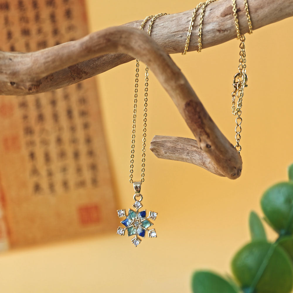 Color Stone Inlay Snowflake Necklace – Blue & White Series