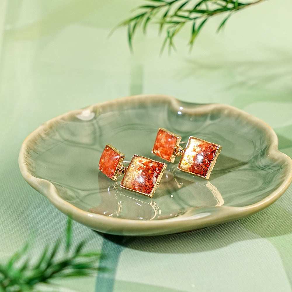 Color Stone Inlay Studs – Square, Vibrant Red