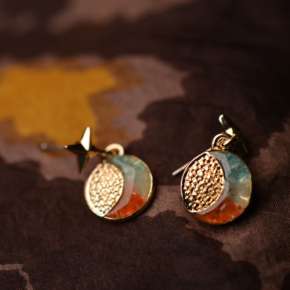 Colored Stone Inlaid Sun Moon Star Dunhuang Earrings