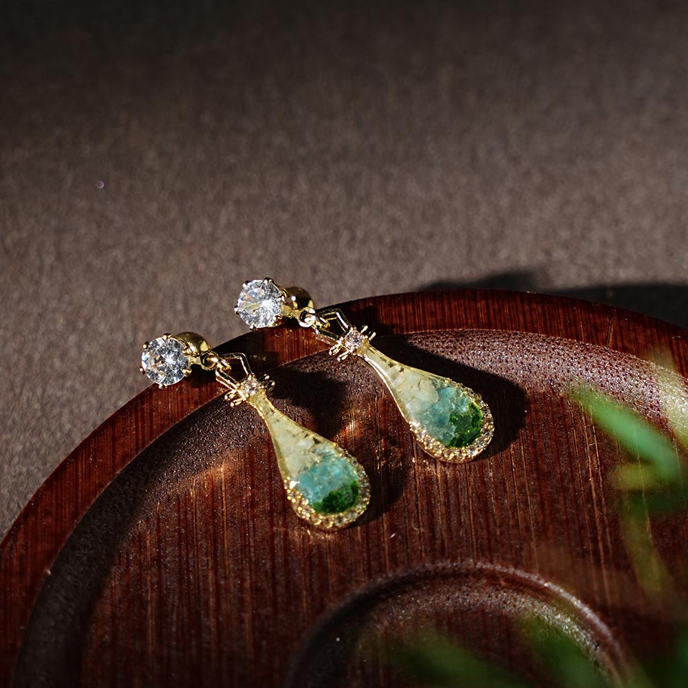 Color Stone Inlay Earrings – Pipa, Jade Green Series