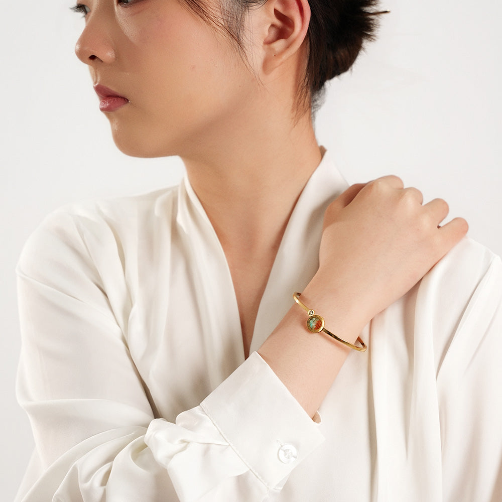 Color Stone Inlay Bracelet – Plum Gradient Round Bead