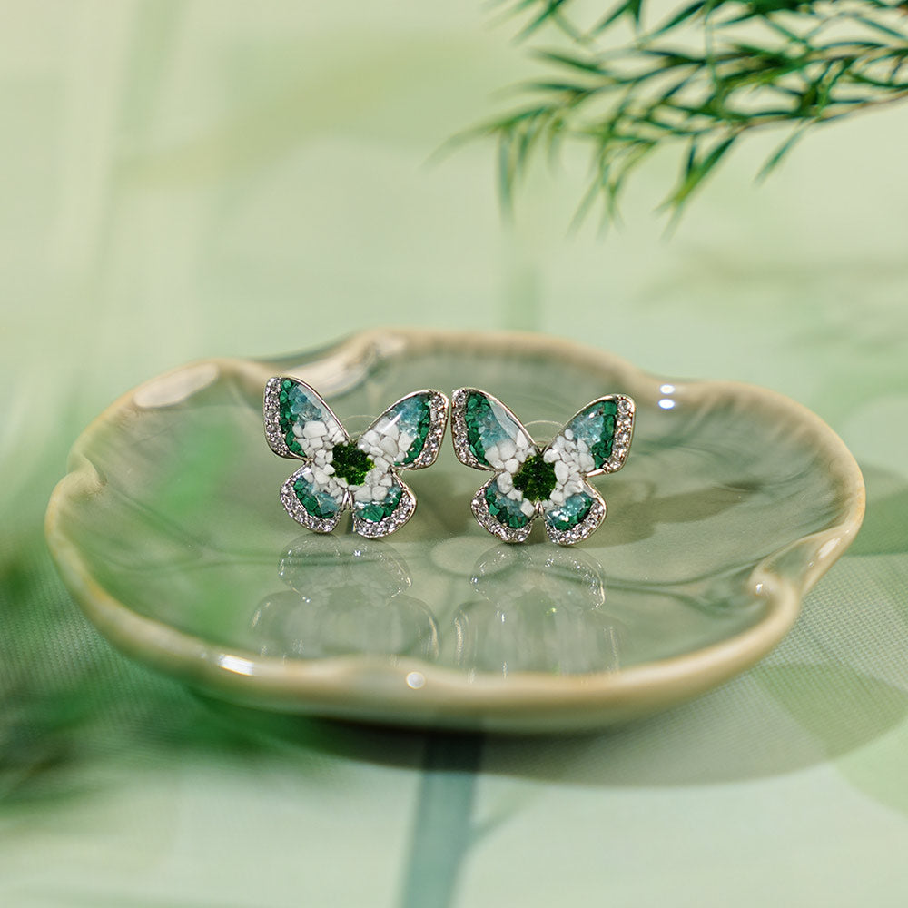 Emerald Butterfly Studs with Diamond - 15MM