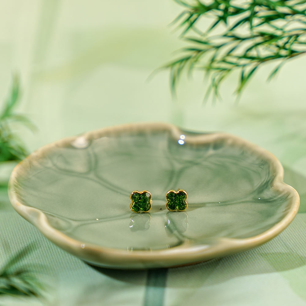Color Stone Inlay Earrings – Clover