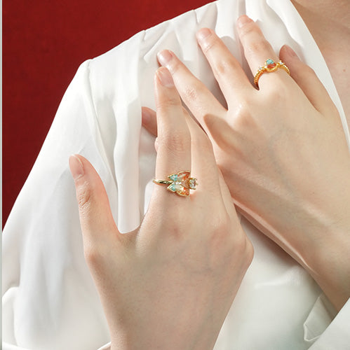 Colored Stone Inlaid Dunhuang Color Butterfly Ring