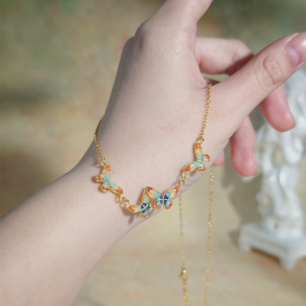 Color Stone Inlay Necklace – Butterfly, Dunhuang Red