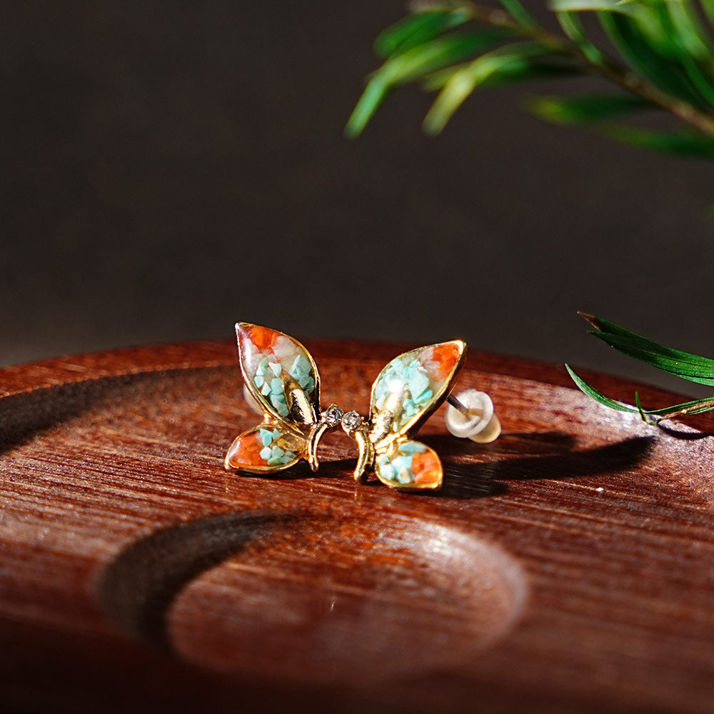 Color Stone Inlay Butterfly Wing Stud Earrings – Dunhuang Color