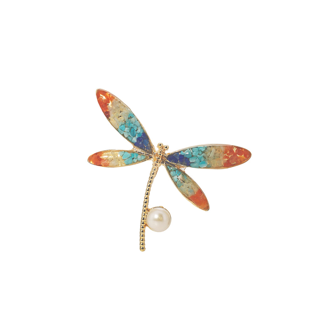 Dunhuang Red Stone Inlay Dragonfly Brooch