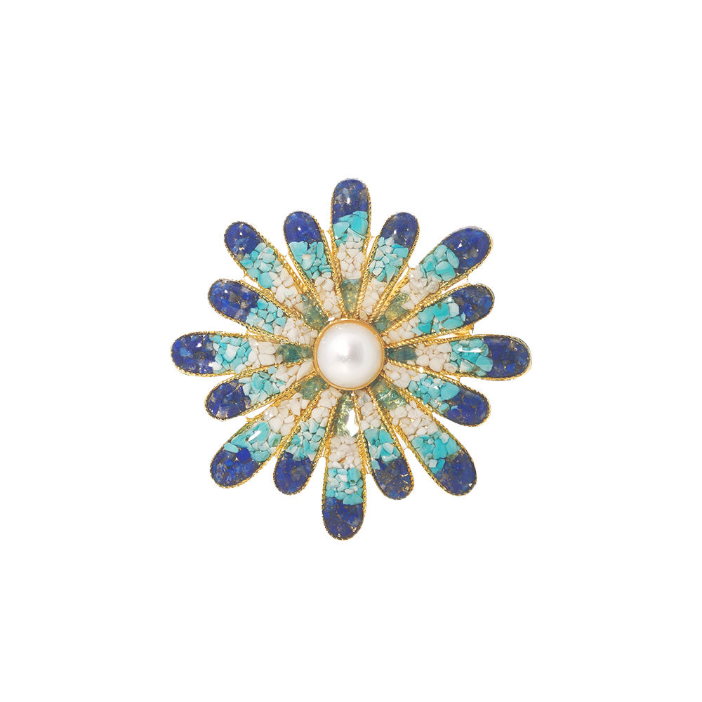 Lapis Chrysanthemum Brooch – Blue & White Porcelain