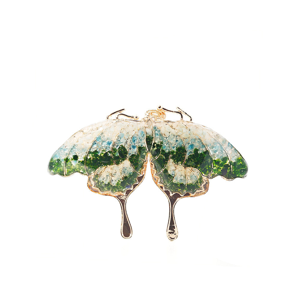 Jade Green Stone Inlay Butterfly Shape Brooch