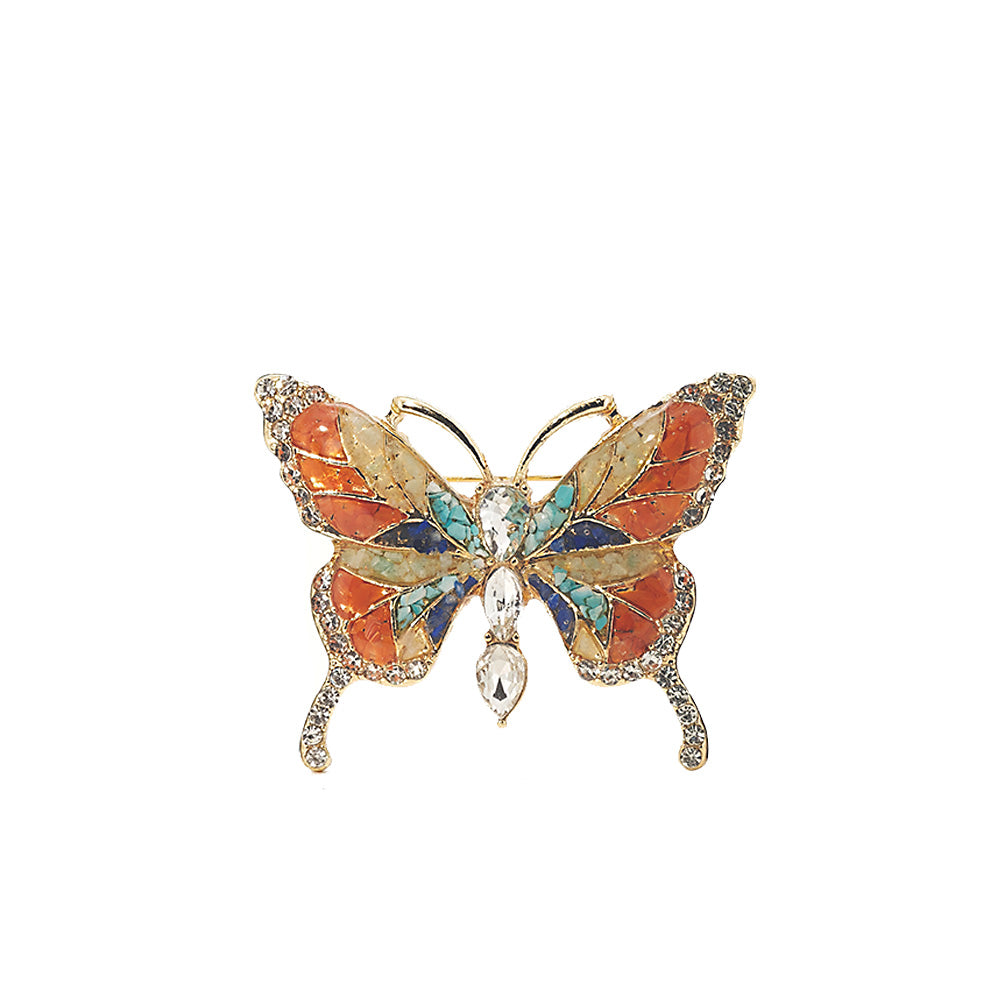 Dunhuang Style Stone Inlay Butterfly Brooch