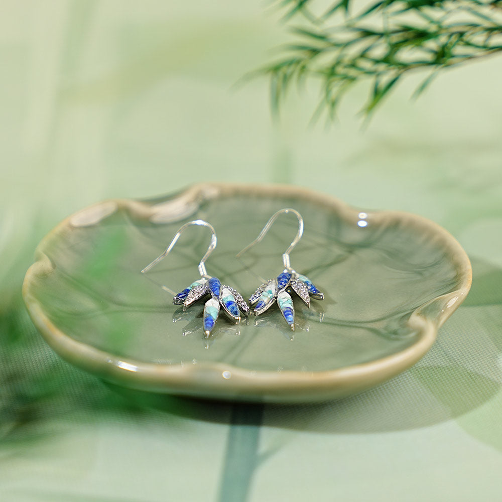 Bamboo Leaf Style Blue-and-white Series Ear Hooks