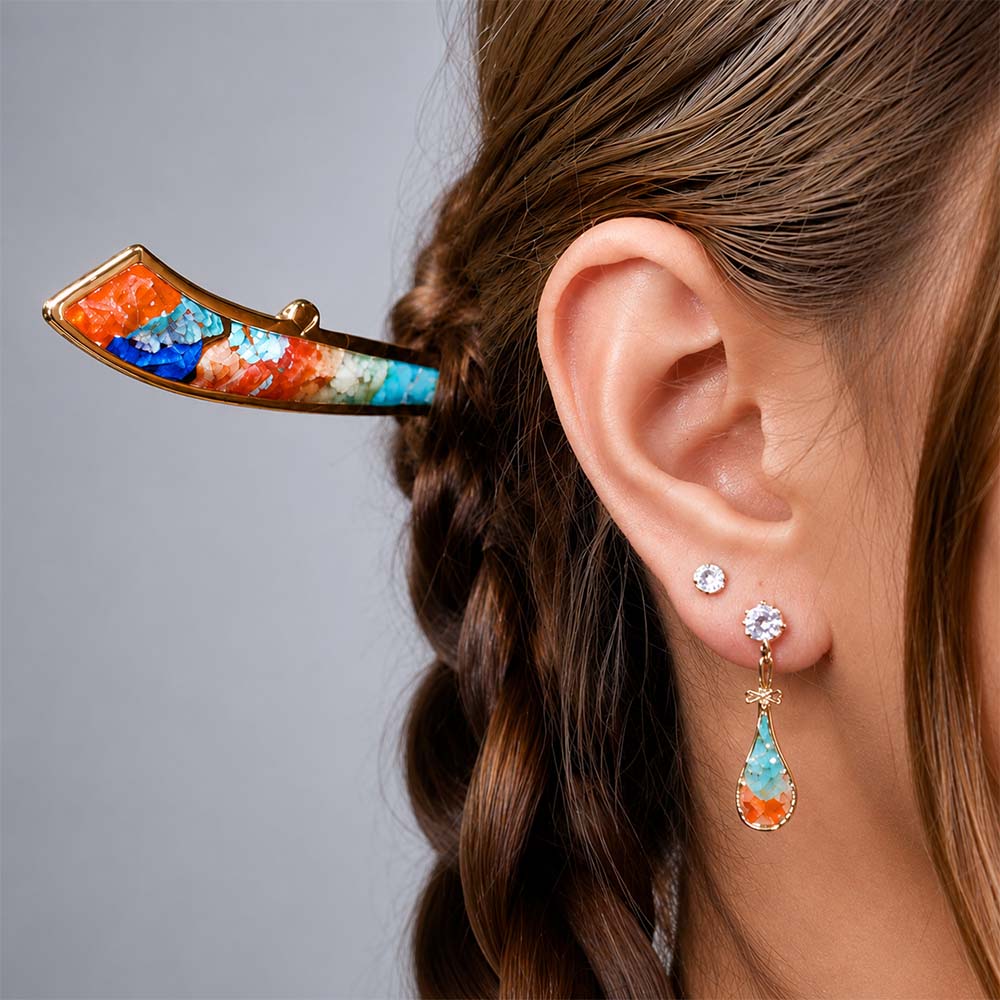 Double-Sided Pearl Landscape Hairpin, Dunhuang Red
