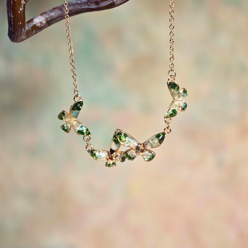 Jadeite Green Butterfly Necklace with Colored Stone Inlay