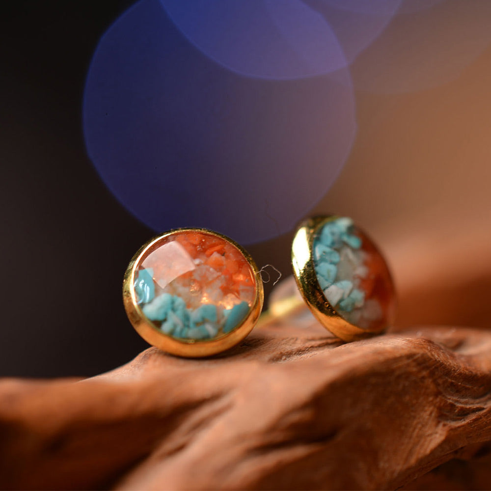 Colorful Stone Inlaid Earrings, Dunhuang Series Mini Round Bean