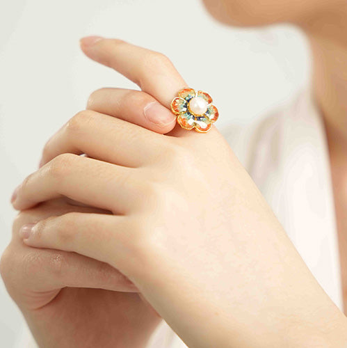 Warm Blossom Butterfly Dunhuang Floral Necklace + Ring Bundle