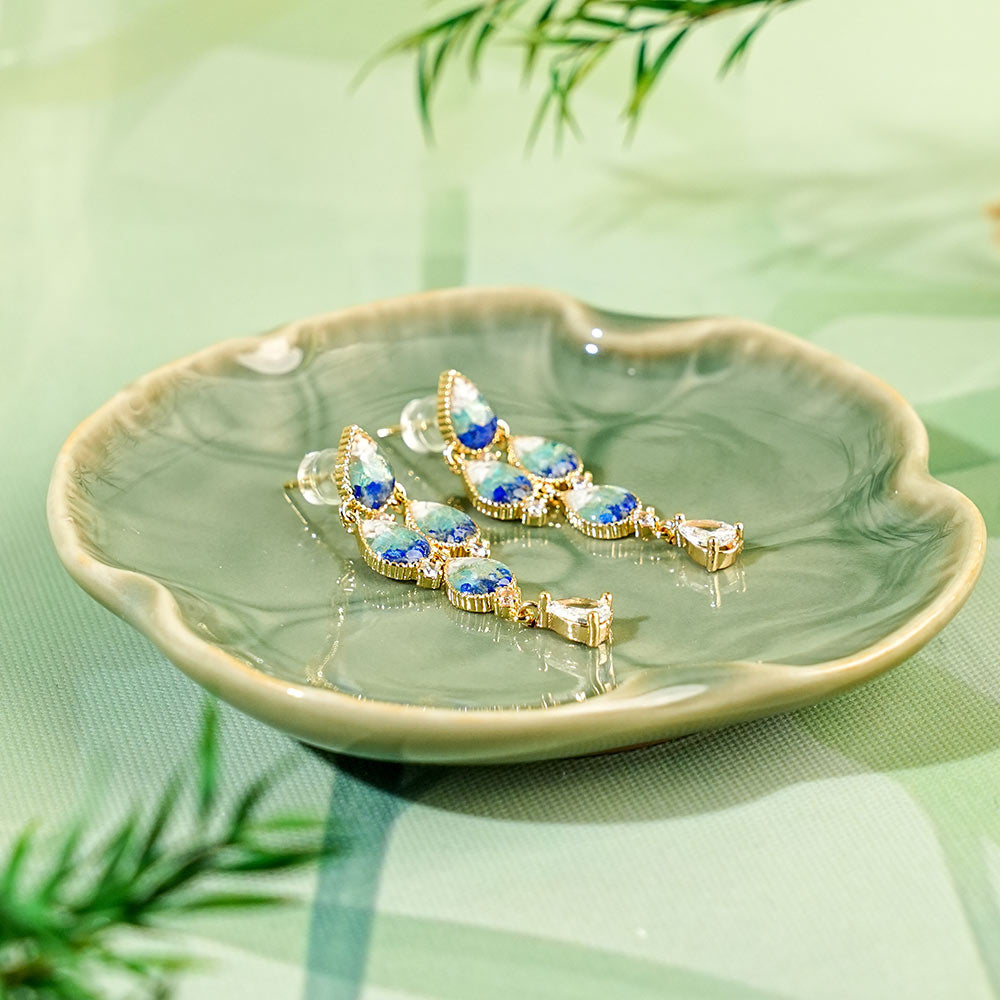 Colored Stone Inlaid Earrings Blue-and-White Porcelain Waterdrop B Style