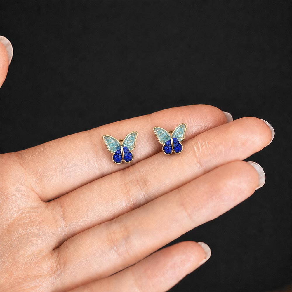 Color Stone Inlay Earrings – Lapis Small Butterfly