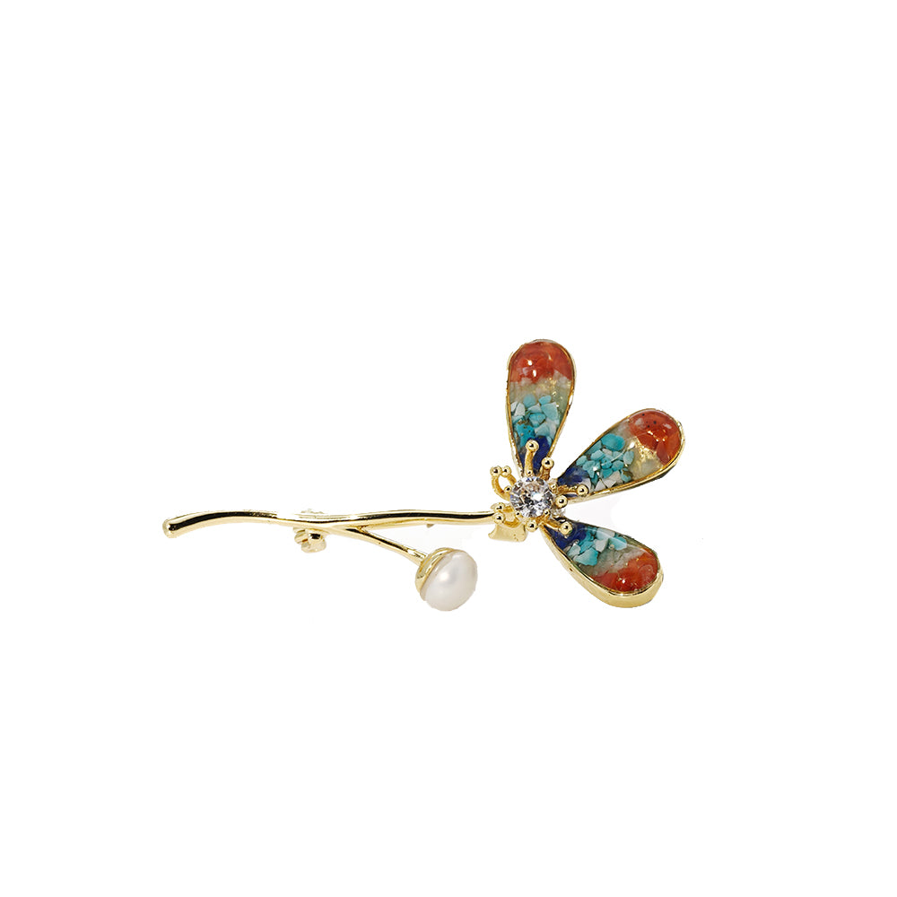 Color Stone Inlay Clover Brooch – Dunhuang Red