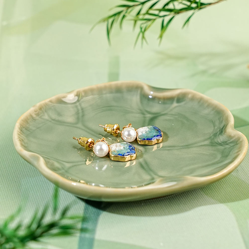 Jade Blue & White Shell Stone Inlay Earrings