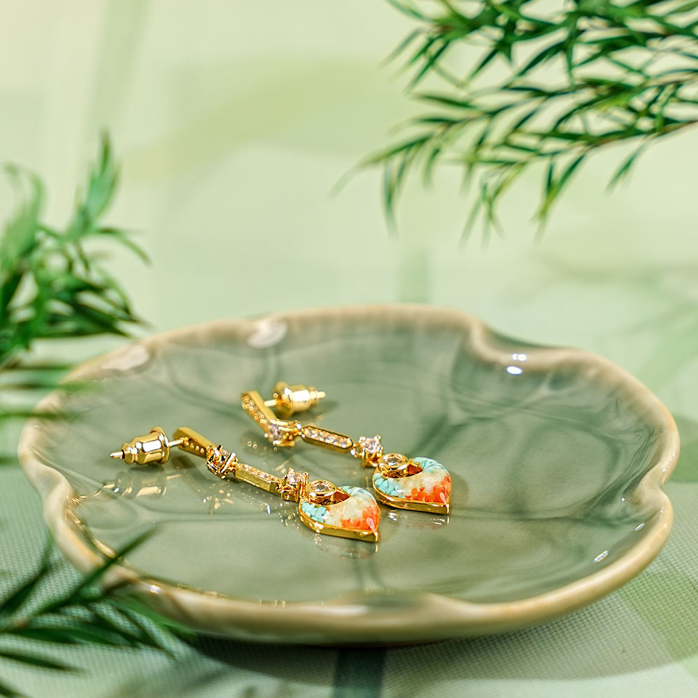 Color Stone Inlay Hollow Diamond Drop Earrings - Dunhuang Red Series
