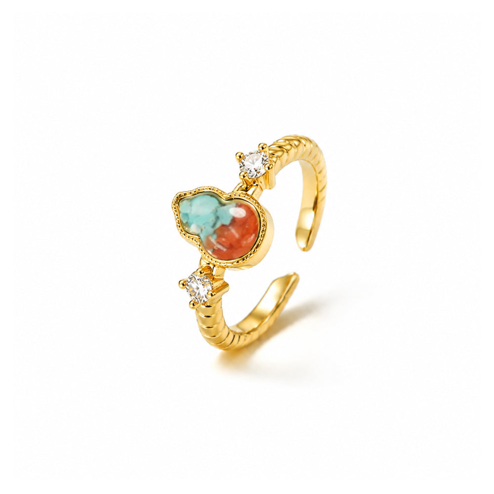 Dunhuang-Colored Gourd Ring Inlaid with Colored Stones