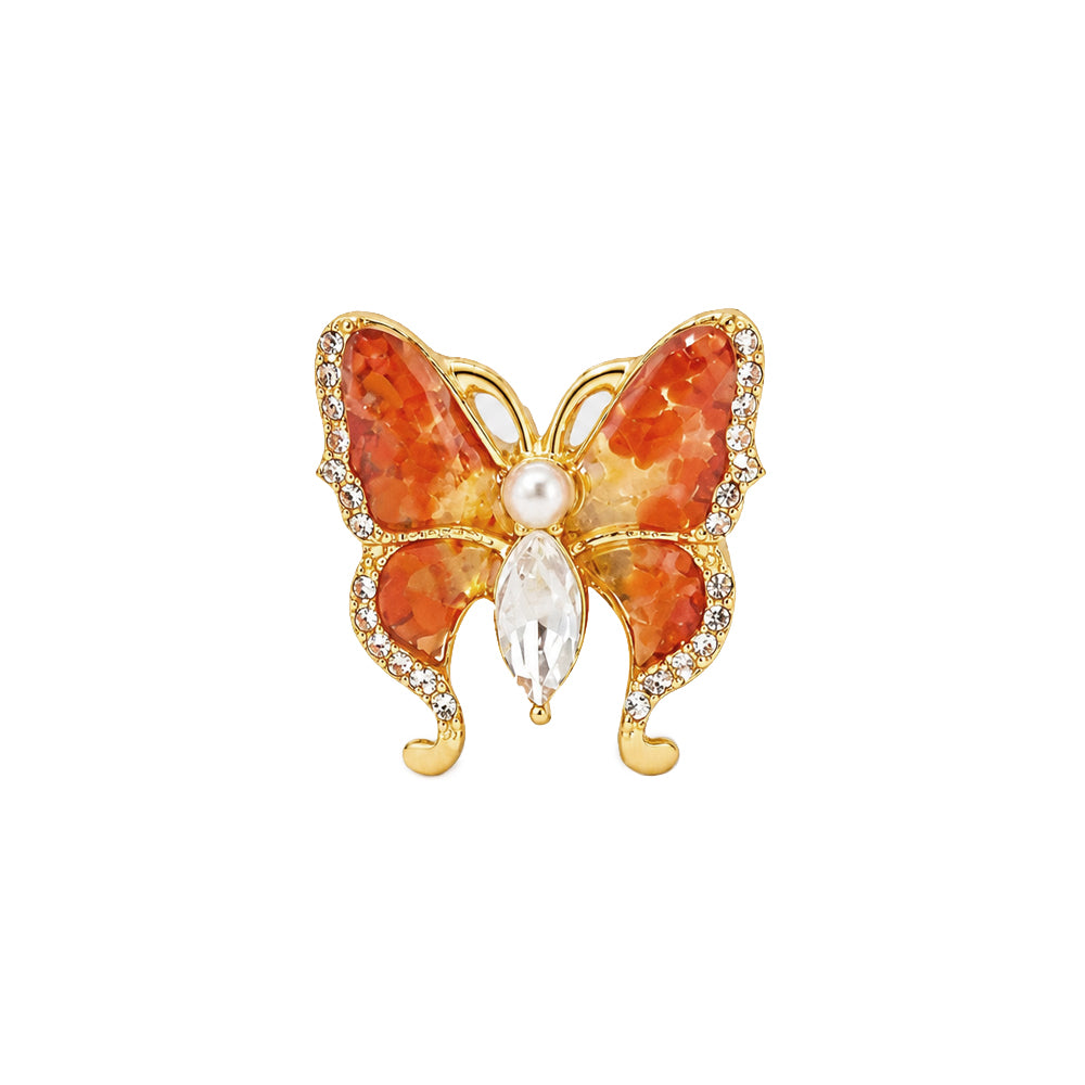 Colored Stone Inlay Butterfly Brooch with Tiny Pearls – Prosperous Red Series