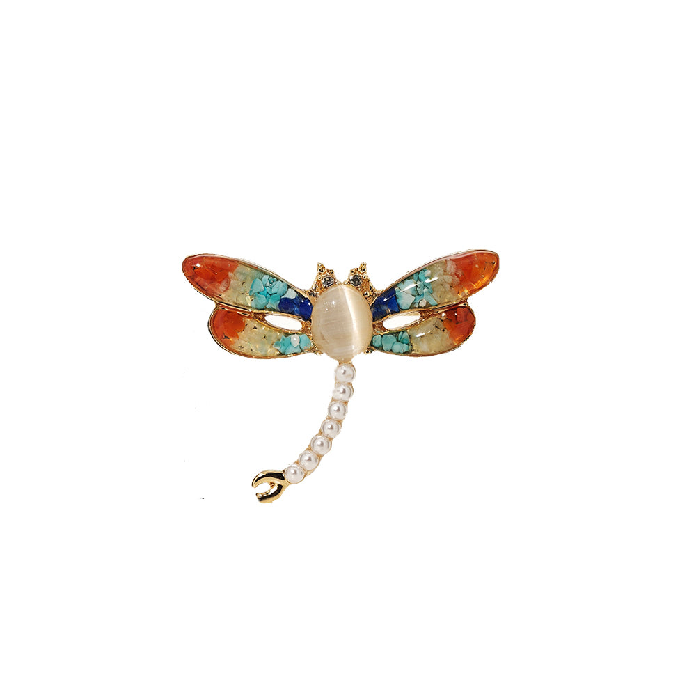 Dunhuang Red Stone Inlay Dragonfly Brooch