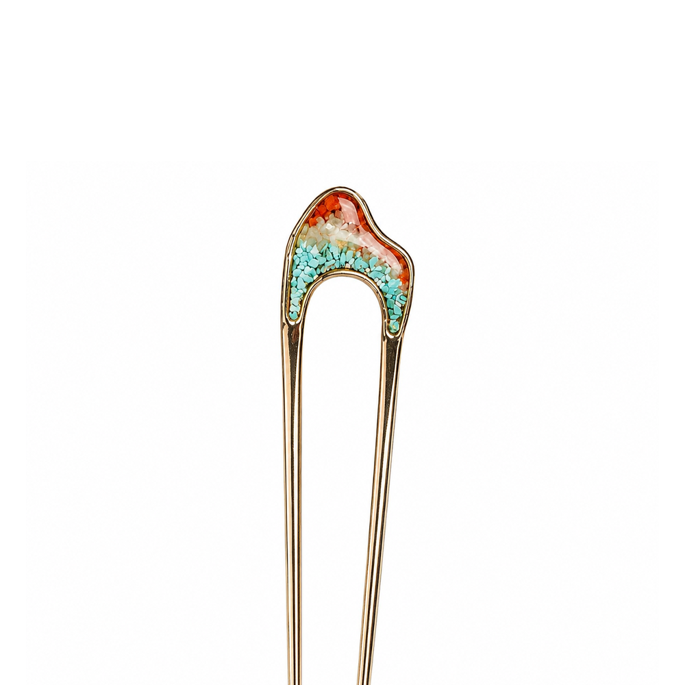 Color Stone Inlay Nanhong Freeform Hairpin, Dunhuang Red