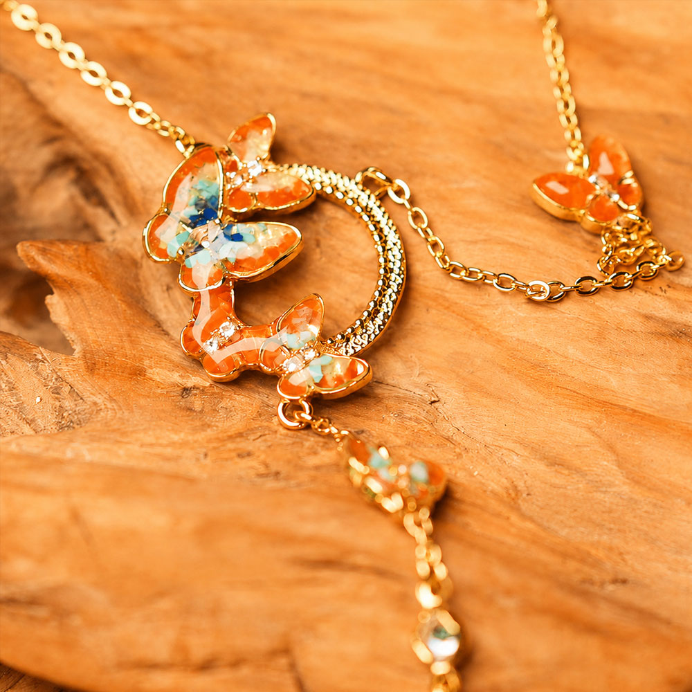 Warm Blossom Butterfly Dunhuang Floral Necklace + Ring Bundle