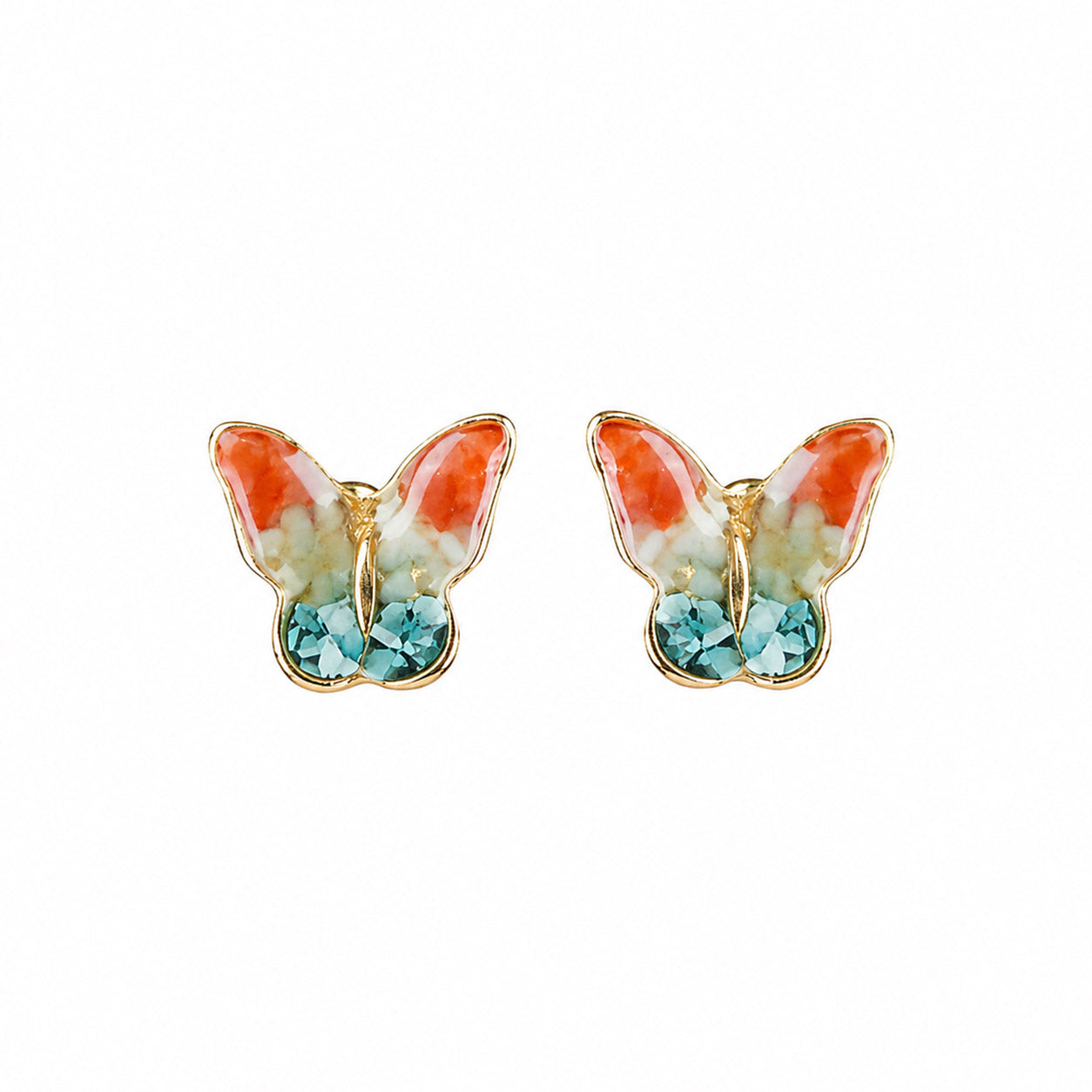 Colorful Stone Inlaid Earrings, Dunhuang Red Three-Leaf Clover Style