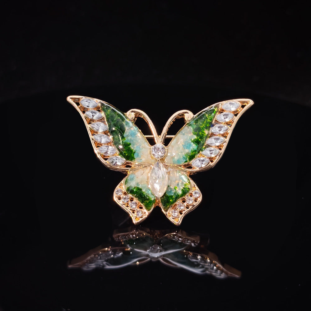 Jade Green Stone Inlay Flying Butterfly Brooch