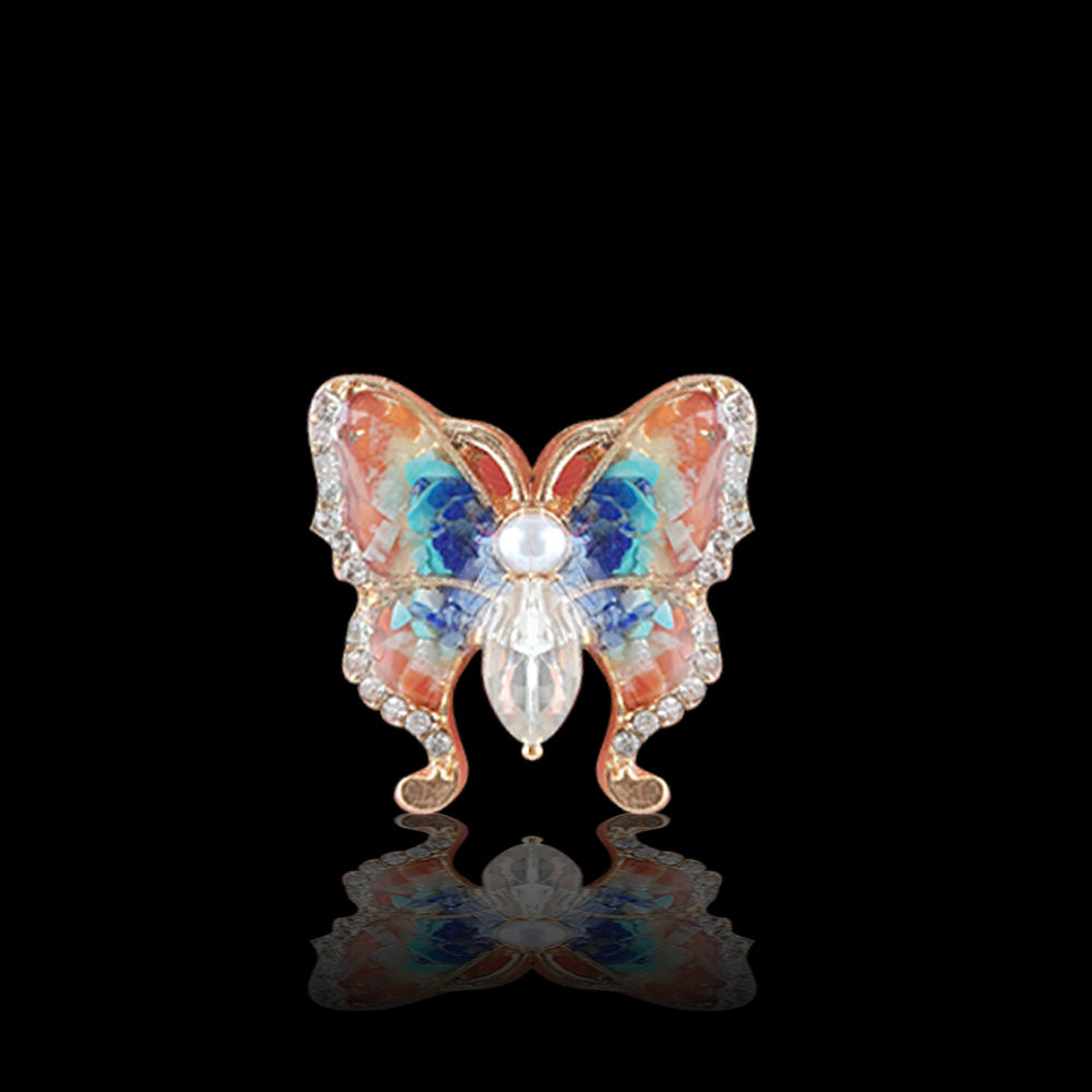 Dunhuang Color Gem Inlay Pearl Butterfly Brooch