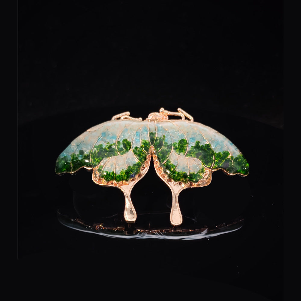 Jade Green Stone Inlay Butterfly Shape Brooch