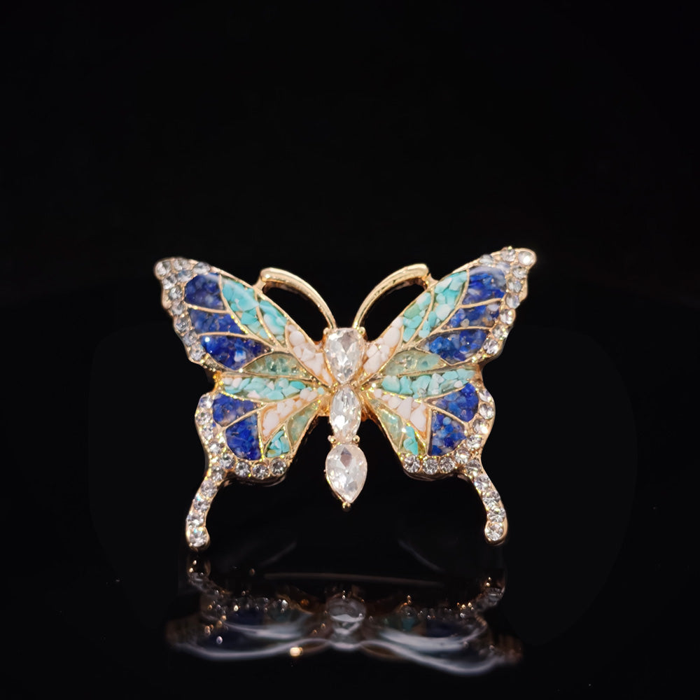 Blue & White Stone Inlay Butterfly Brooch