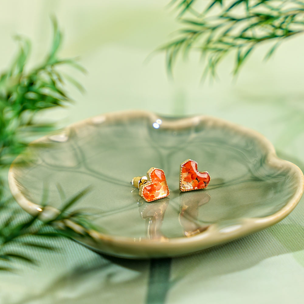 Red Stone Inlay Heart Earrings