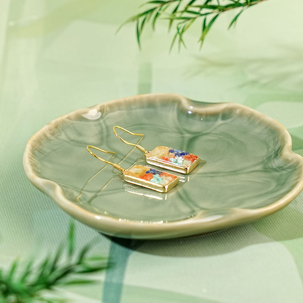 Color Stone Inlay Rectangular Hook Earrings – Dunhuang Color Series