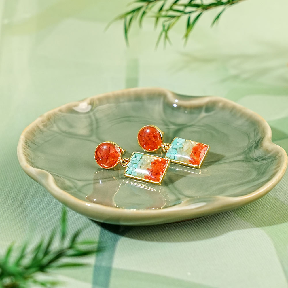 Red Agate Square & Round Studs - Dunhuang