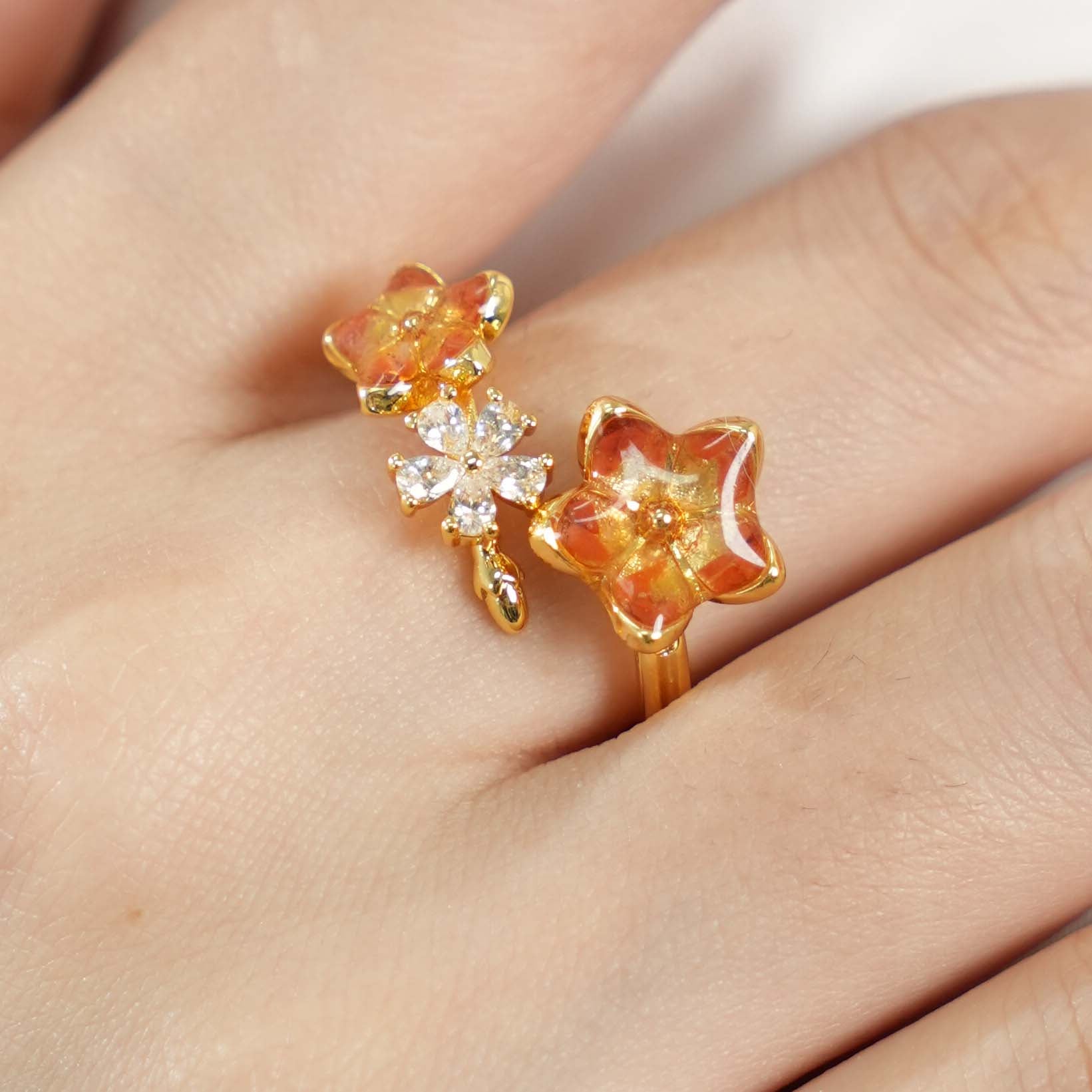 Colored Stone Inlaid Prosperous Red Peach Blossom Ring