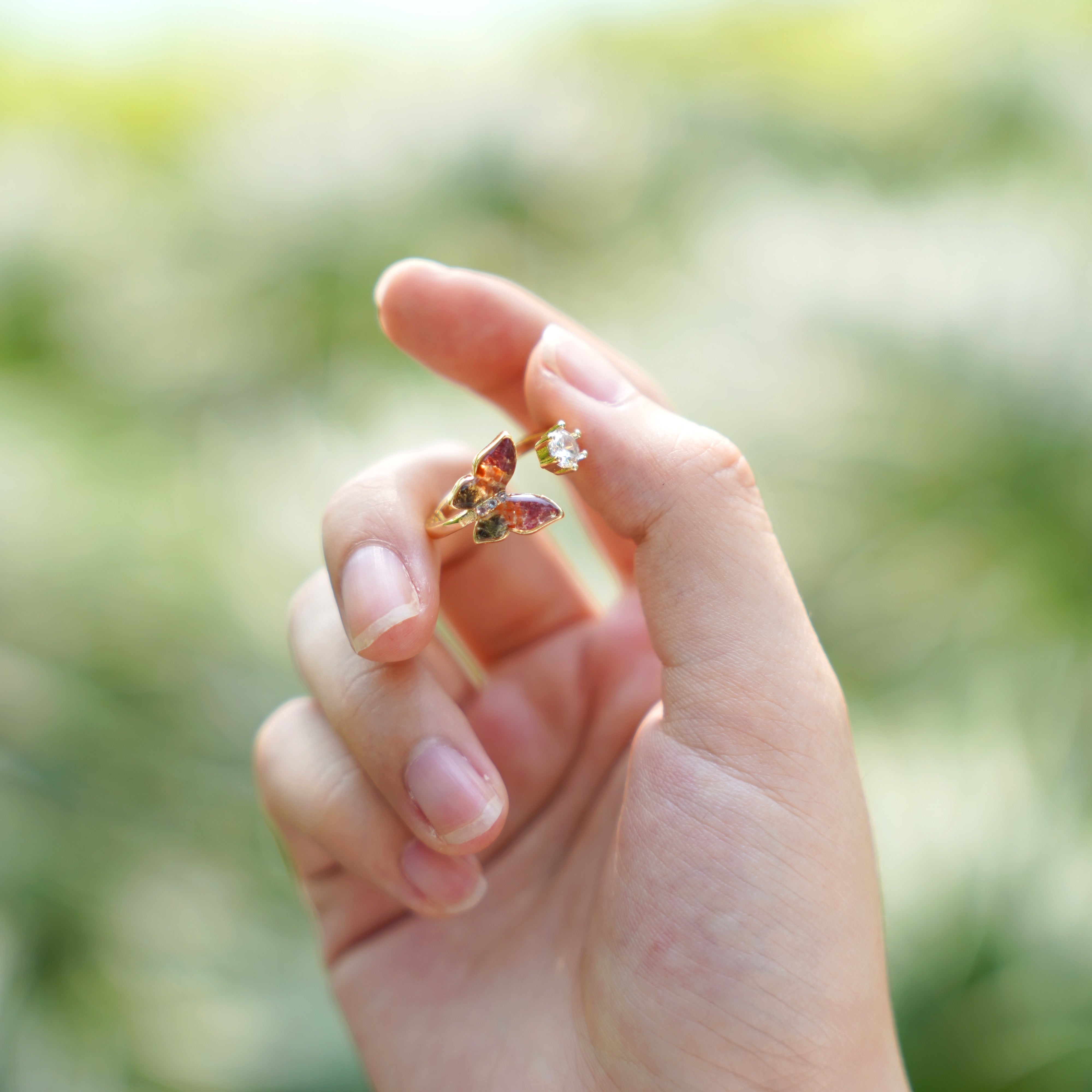 Color Stone Inlay Ring: Prosperous Series Butterfly Design B