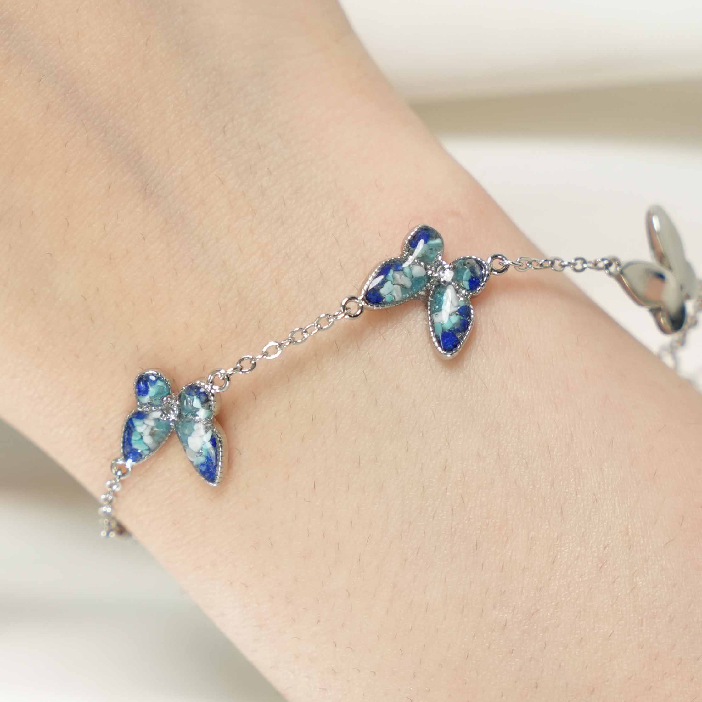 Color Stone Inlay Bracelet – Butterfly, Blue & White Series