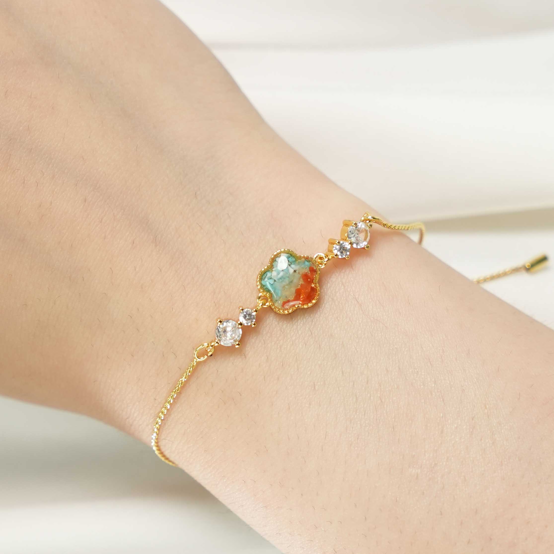 Color Stone Inlay Bracelet – Dunhuang Color Plum Blossom with Diamonds