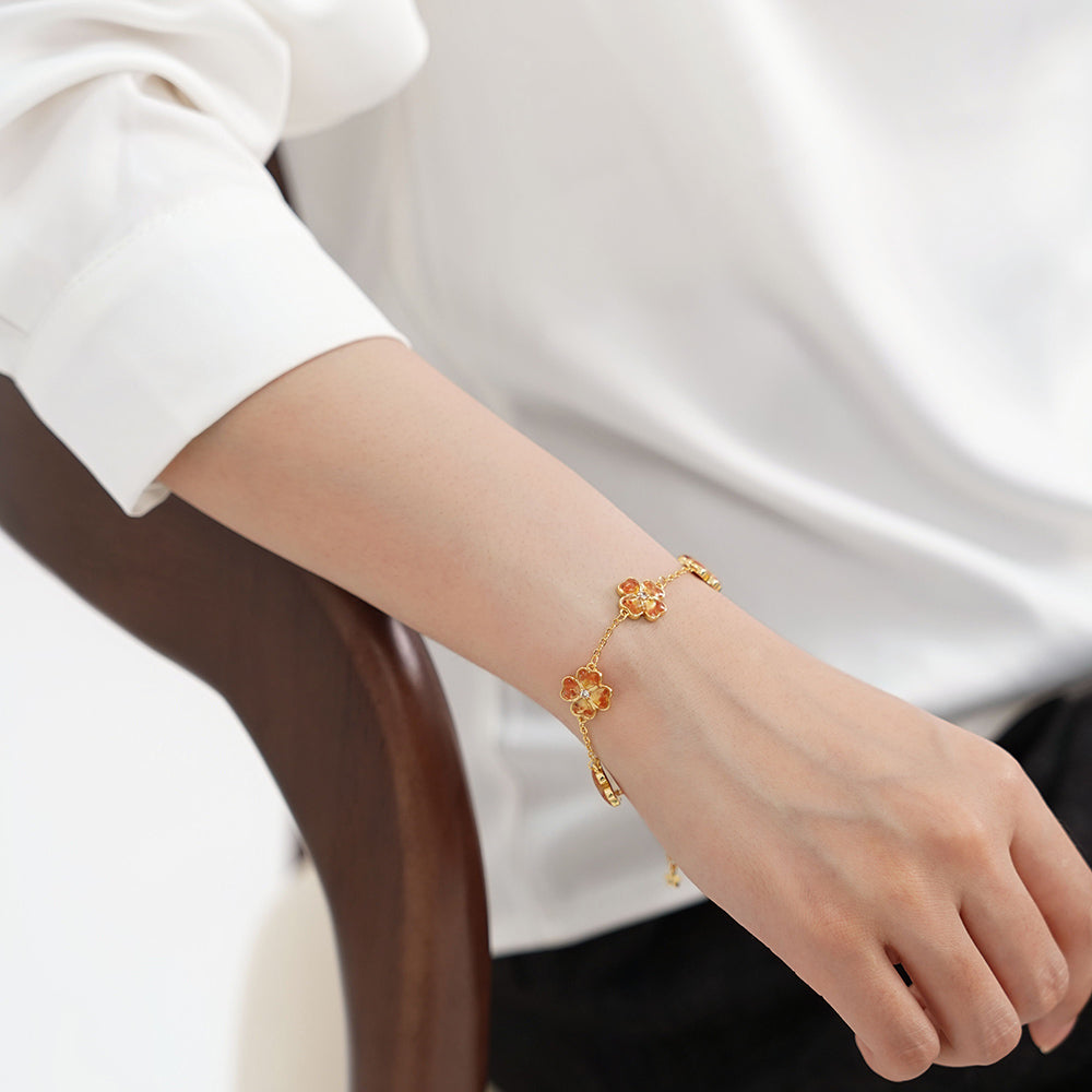 Color Stone Inlay Bracelet – Four-Leaf Clover, Prosperous Red Series