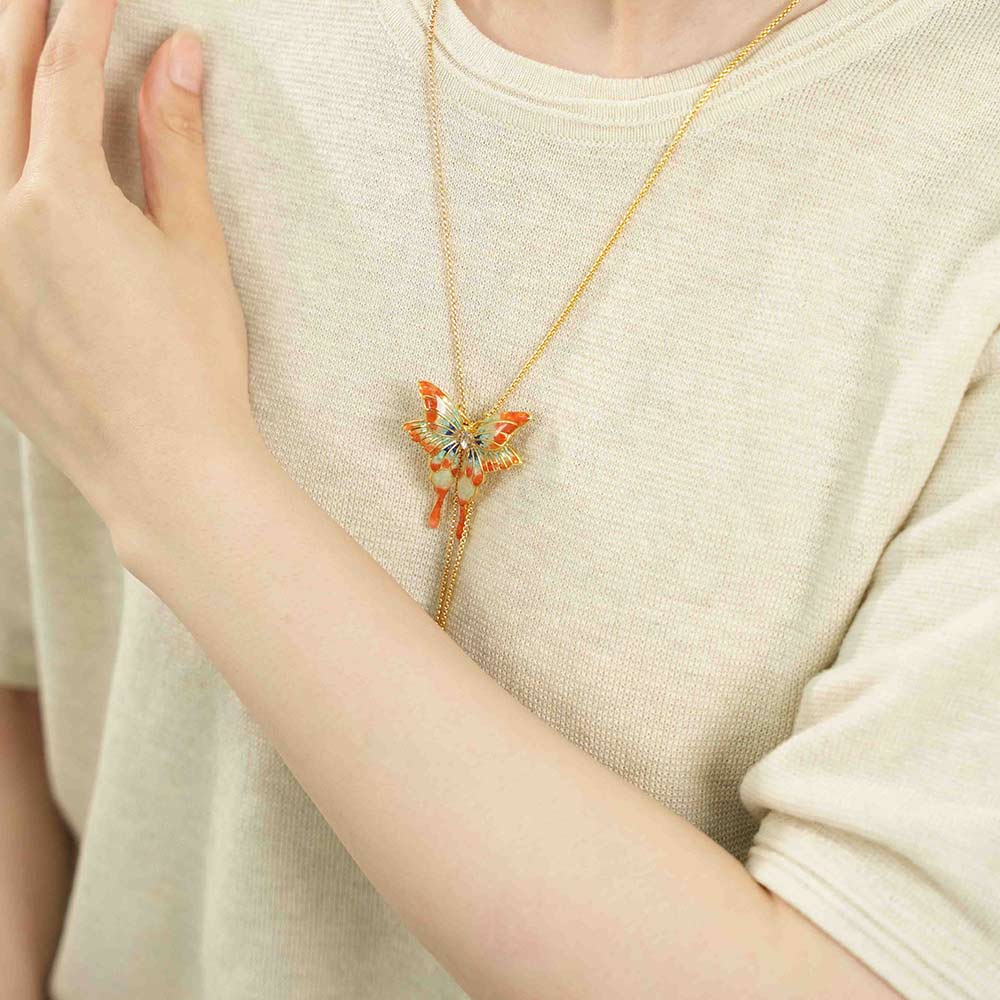 Color Stone Inlay Large Butterfly Necklace – Dunhuang Red