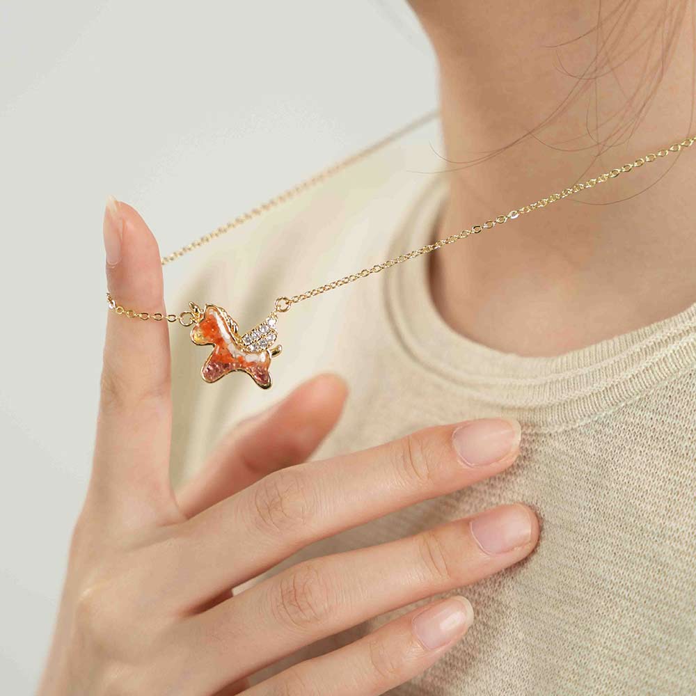 Color Stone Inlay Unicorn Necklace – Red & Prosperous Series