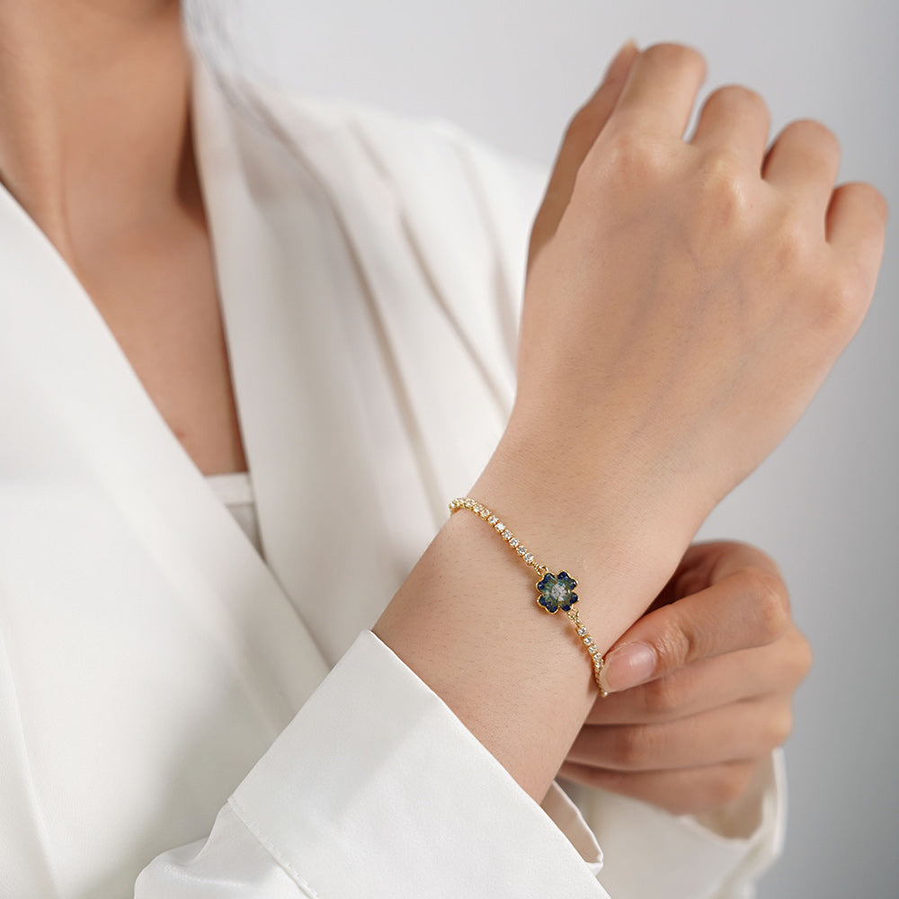 Color Stone Inlay Bracelet – Four-Leaf Clover C, Blue & White Series