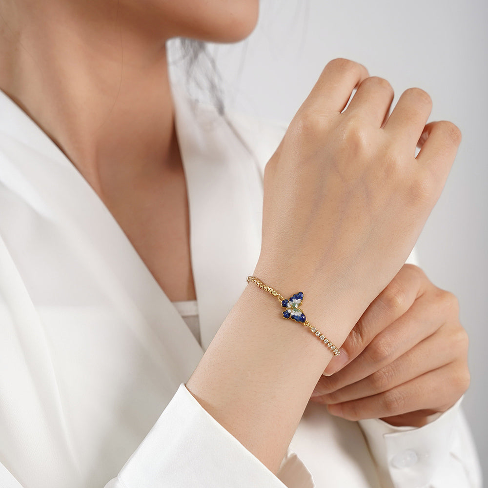 Color Stone Inlay Butterfly Bracelet – B Variant, Blue & White Series