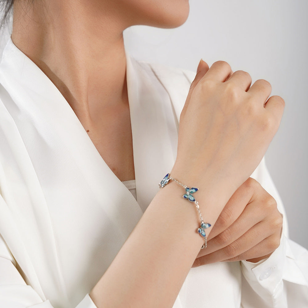 Color Stone Inlay Bracelet – Butterfly, Blue & White Series
