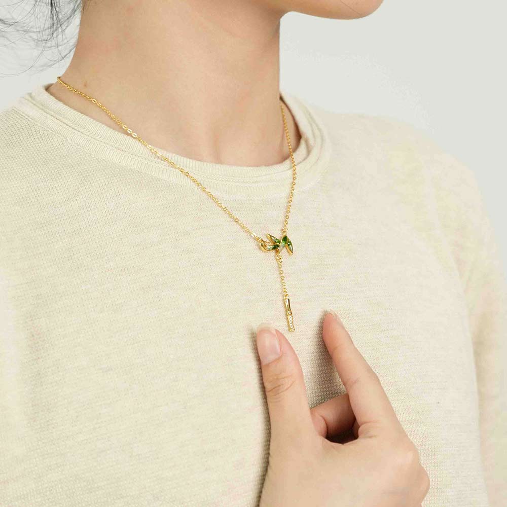 Jadeite Bamboo Leaf Necklace with Colored Stone Inlay