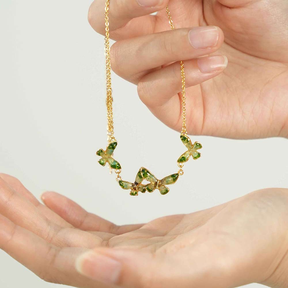 Jadeite Green Butterfly Necklace with Colored Stone Inlay