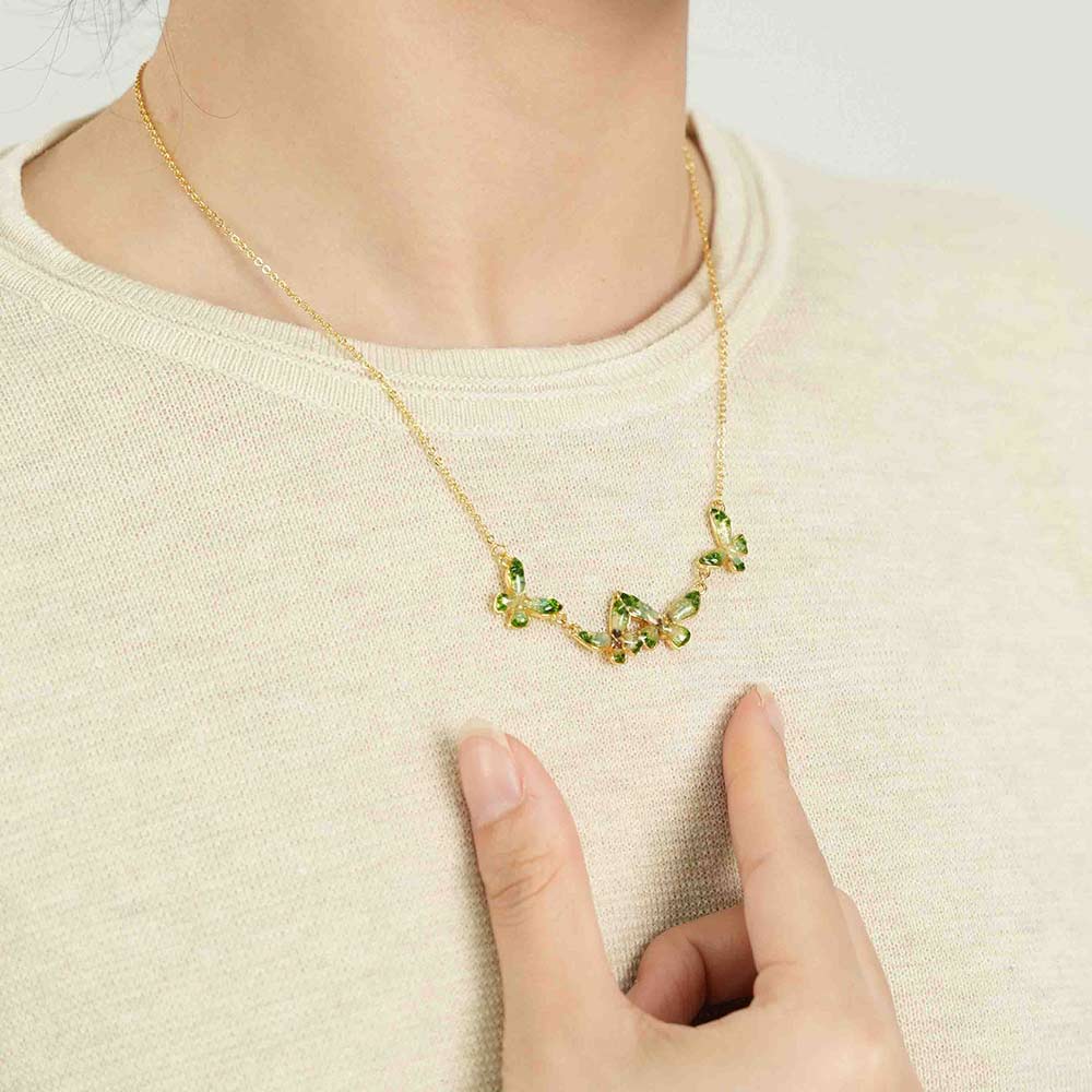 Jadeite Green Butterfly Necklace with Colored Stone Inlay